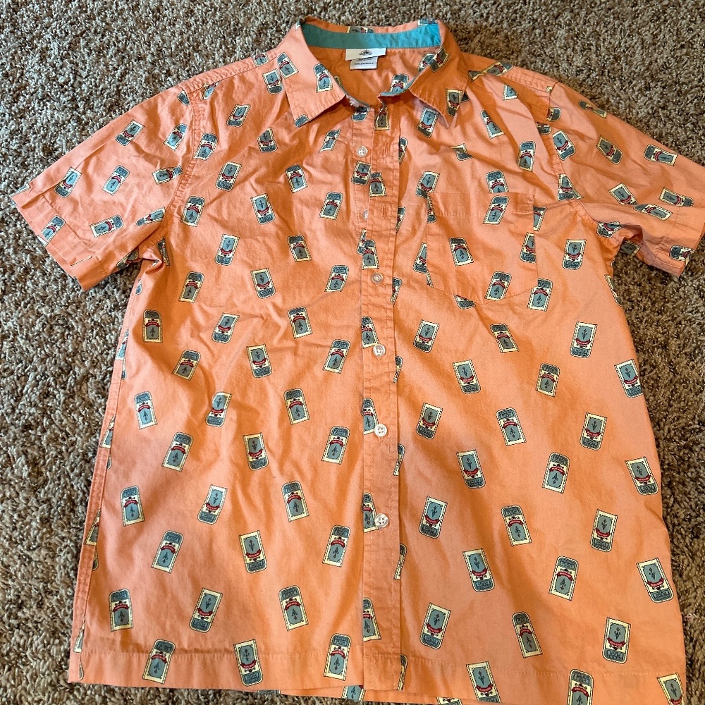 Disney Food & Wine Trash Can Dining Button up short sleeve shirt, size small